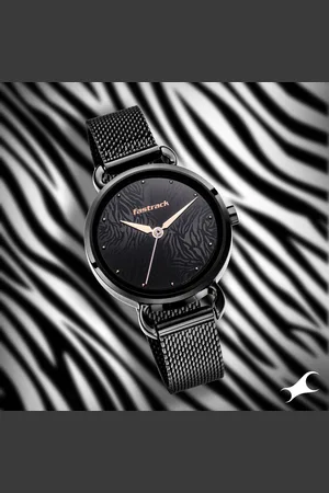 Fastrack Animal Print Quartz Analog Black Dial Stainless Steel Strap Watch for Girls