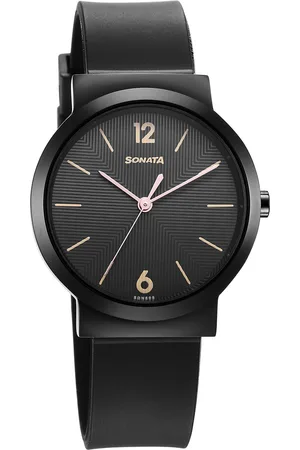 Sonata Essentials Black Dial Polyurethane Strap Watch for Women