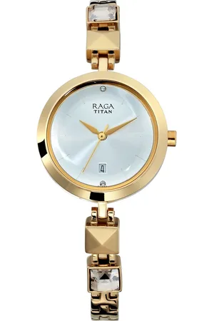 Titan Raga Viva Silver Dial Analog with Date Golden Metal Strap watch for Women