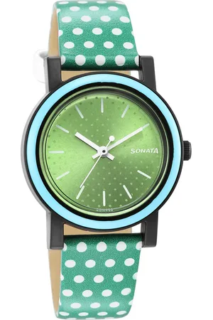 Sonata Dot to Dot Green Dial Plastic Strap Watch for Women