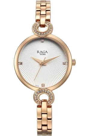 Titan Raga Showstopper Quartz Analog White Dial Metal Strap Watch for Women