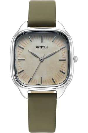 Titan Workwear Quartz Analog White Dial Green Leather Strap Watch For Women
