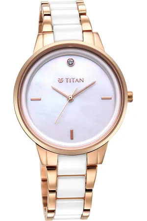 Titan Purple Ceramics MOP Dial Analog Steel and Ceramic Strap Watch for Women