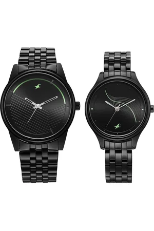 Fastrack Mixmatched Quartz Analog Black Dial Black Stainless Steel Strap Watch for Couple
