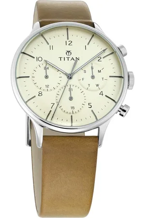 Titan On Trend White Dial Quartz Multifunction Leather Strap watch for Men
