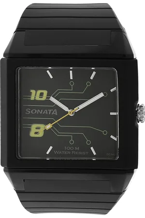 SF Quartz Analog Black Dial Plastic Strap Watch for Men