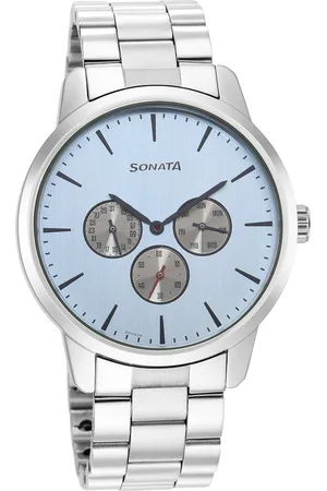 Sonata Quartz Multifunction Blue Dial Stainless Steel Strap Watch for Men