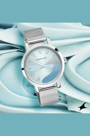 Fastrack Bare Basics Quartz Analog Blue Dial Stainless Steel Strap Watch for Girls