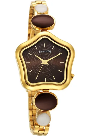 Sonata Utsav Brown Dial Yellow Bi Metal Strap Watch for Women