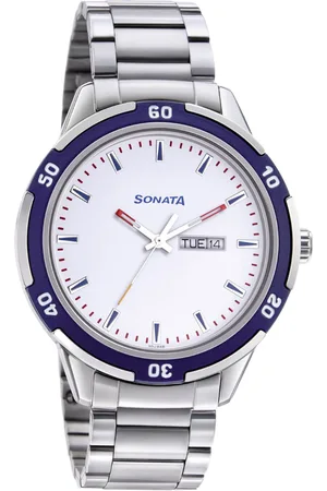 Sonata Quartz Analog with Day and Date White Dial Metal Strap Watch for Men