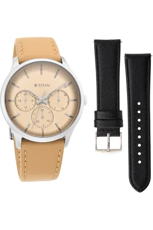 Titan Light Leather Switch Yellow Dial Quartz Multifunction Leather Strap watch for Men
