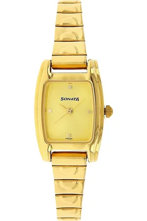 Sonata Quartz Analog Champagne Dial Stainless Steel Strap Watch for Women