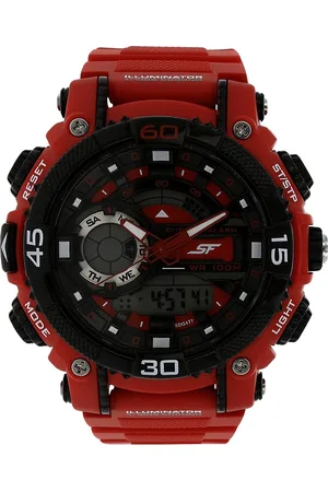 SF Quartz Analog Digital Black Dial Plastic Strap Watch for Men