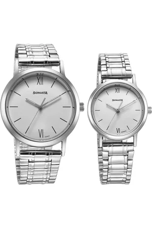 Sonata Pairs Quartz Analog White Dial Stainless Steel Strap Watch for Couple