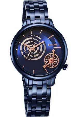 Sonata Unveil Quartz Analog Blue Dial Metal Strap Watch for Women