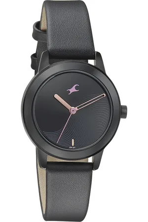 Fastrack Pulse Quartz Analog Black Dial Leather Strap Watch for Girls