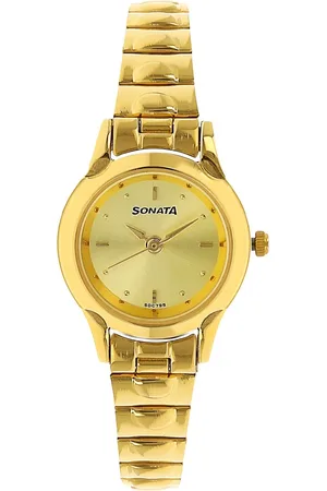 Sonata Quartz Analog Champagne Dial Stainless Steel Strap Watch for Women