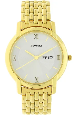 Sonata Quartz Analog with Day and Date White Dial Stainless Steel Strap Watch for Men