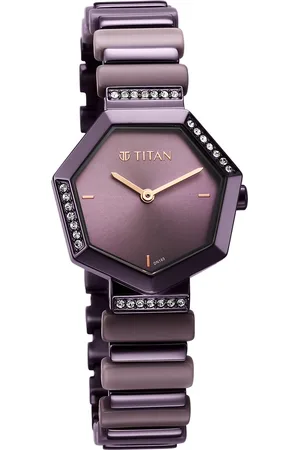 Titan Glitz Purple Dial Metal & Plastic Strap Watch for Women