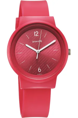Sonata Splash Quartz Analog Pink Dial Plastic Strap Watch for Women