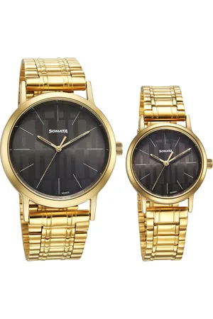 Sonata Alloy Pairs Quartz Analog Grey Stainless Steel Strap for Couple