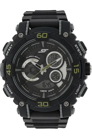 SF Quartz Analog Digital Black Dial Plastic Strap Watch for Men