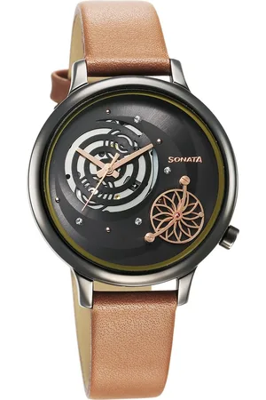 Sonata Unveil Quartz Analog Grey Dial Leather Strap Watch for Women