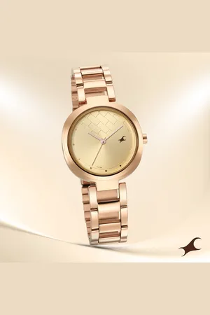 Fastrack Stunners Quartz Analog Golden Dial Stainless Steel Strap Watch for Girls