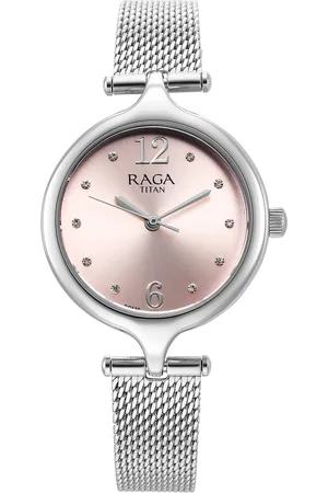 Titan Raga Showstopper Quartz Analog Pink Dial Silver Metal Strap Watch For Women