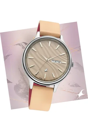 Fastrack Ruffles Quartz Analog with Day and Date Beige Dial Leather Strap Watch for Girls