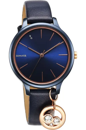 Sonata Blush Quartz Analog Blue dial Leather Strap Watch for Women