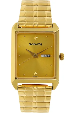 Sonata Quartz Analog Champagne Dial Stainless Steel Strap Watch for Men