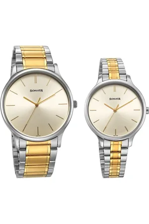 Sonata Pair Quartz Analog Champagne Dial Stainless Steel Strap Watch for Couple