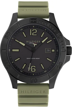 Tommy Hilfiger Quartz Analog Black Dial Green Silicone Strap Watch For Men