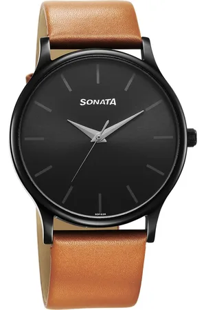 Sonata Aspire Quartz Analog Black Dial Leather Strap Watch for Men