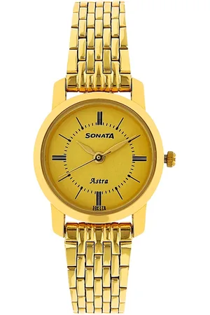 Sonata Quartz Analog Champagne Dial Stainless Steel Strap Watch for Women
