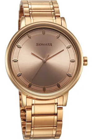 Sonata Utsav Quartz Analog Champagne Dial Stainless Steel Strap Watch for Men