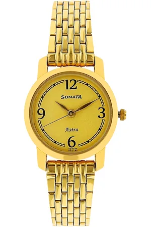 Sonata Quartz Analog Champagne Dial Stainless Steel Strap Watch for Women