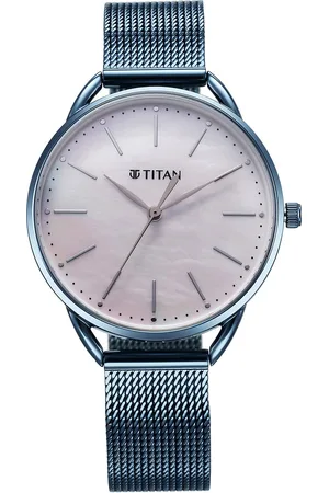 Titan Slimline Quartz Analog Mother Of Pearl Dial Blue Stainless Steel Strap Watch for Women