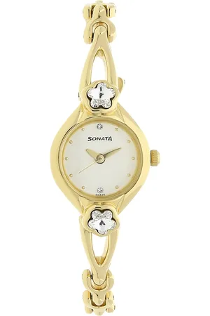 Sonata Quartz Analog Champagne Dial Metal Strap Watch for Women