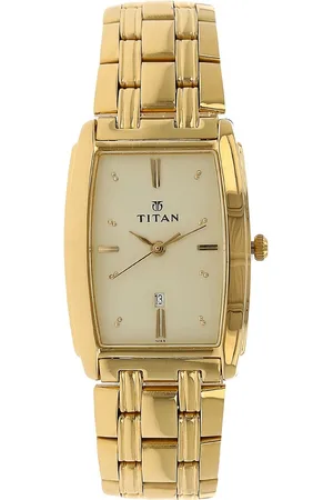 Titan Quartz Analog with Date Champagne Dial Stainless Steel Strap Watch for Men