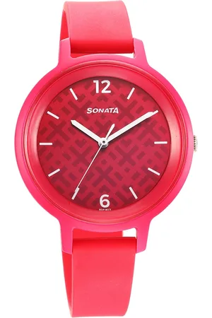 Sonata Splash Quartz Analog Pink Dial Plastic Strap Watch for Women