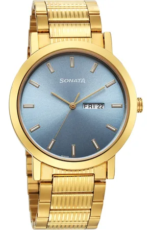 Sonata Utsav Quartz Analog with Day and Date Blue Dial Stainless Steel Strap Watch for Men