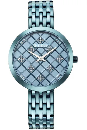 Titan Quartz Analog Blue Dial Stainless Steel Strap Watch for Women