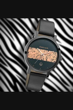 Fastrack Animal Print Quartz Analog with Date Bicolour Dial Leather Strap Watch for Girls