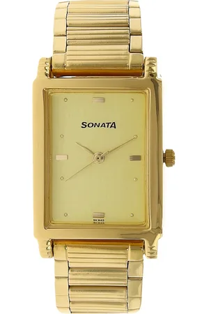 Sonata Quartz Analog Champagne Dial Metal Strap Watch for Men
