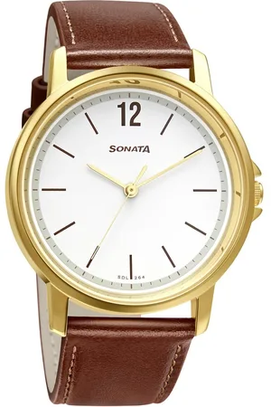 Sonata Quartz Analog White Dial Leather Strap Watch for Men