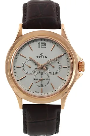 Titan Quartz Multifunction White Dial Leather Strap Watch for Men