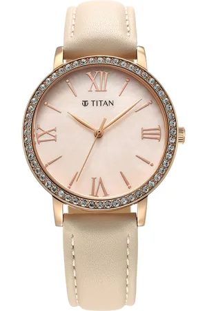 Titan Purple Style Up Quartz Analog Pink Dial Leather Strap Watch for Women
