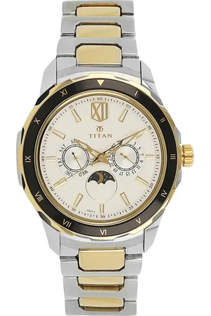 Titan Quartz Multifunction White Dial Stainless Steel Strap Watch for Men